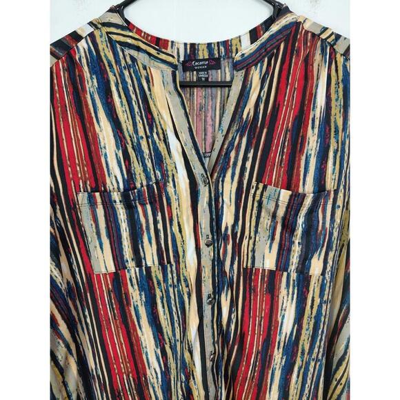 Cocomo Top Womens 1X Shell Button Front Stand Collar Dark Stripes Liquid Knit - Picture 3 of 8